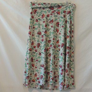 LuLaRoe Sz M Skirt Floral Bright Green Pink Orange Stretchy A Line